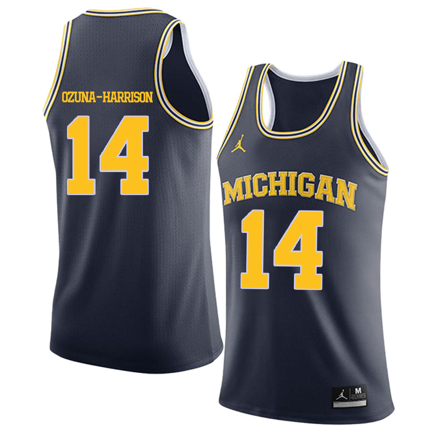 Men Jordan University of Michigan Basketball Navy 14 Ozuna-Harrison Customized NCAA Jerseys